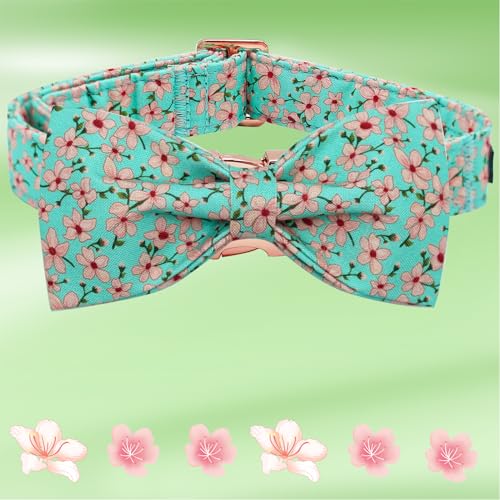 Dog Collar Spring Pet Collar with Bow Dog Durable Pink Flower Print Dog Collars Girl Pet Gift Adjustable Dog Collar for X (Pink Floral / X-Large (Pack of 1))
