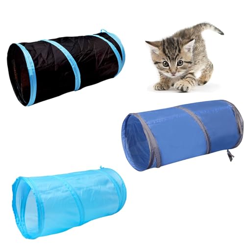 Cat Tunnel for Indoor Small Cats Kittens Rabbits (20 Inch (Pack of 3) / Black, Royal Blue, Sky Blue)