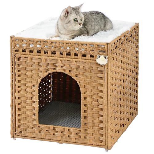 Cat Litter Box Enclosure Furniture (Natural / Standard With 1 Cat Bed)