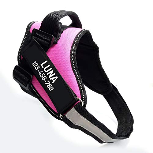 Custom No Pull Dog Harness with Name and Phone Number (L (40-60 LBS) / Pink)