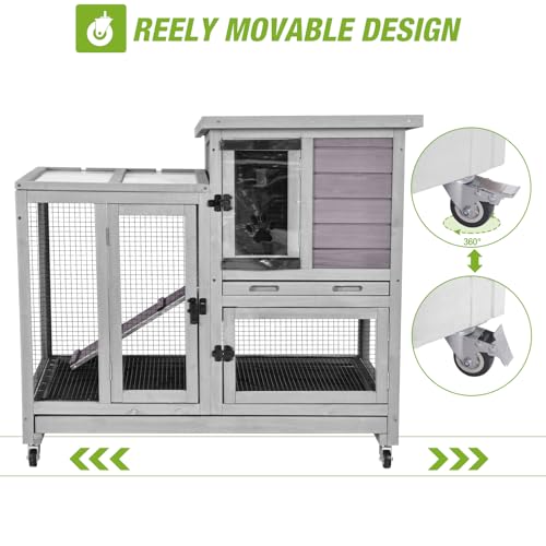 Indoor Rabbit Hutch Guinea Pig Cages with Chew (Grey / 40.6"L x 26.0"W x 37.3"H)