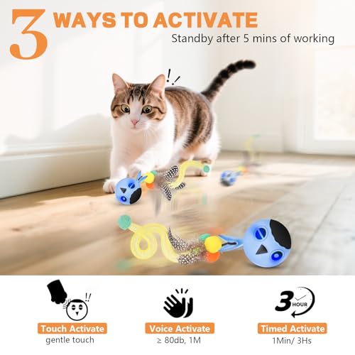 Cat Ball Toy Upgraded Smart Motion Sensor Moving Ball with 3 Speed Modes & 4 Sounds (Blue)
