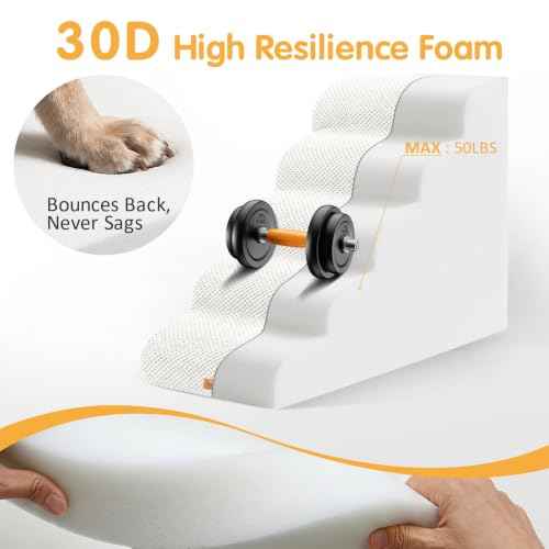 High Density Foam Dog Steps 5 Tiers (White / 33.1*15.7*22.5)