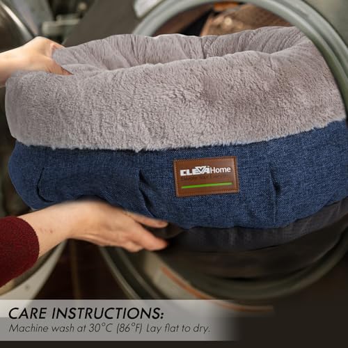 Home Calming Soft Plush Donut Cat Bed (Denim Grey / 20"L x 20"W x 8"Th)