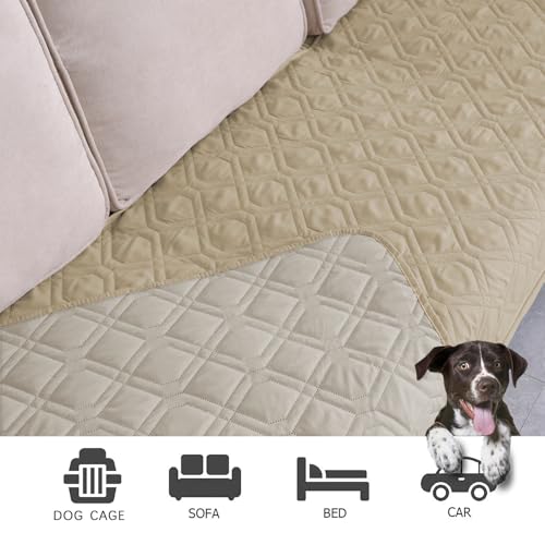 Waterproof Dog Bed Cover Pet Blanket for Furniture Bed Couch Sofa Reversible (82x102 Inch (Pack of 1) / Beige+khaki)