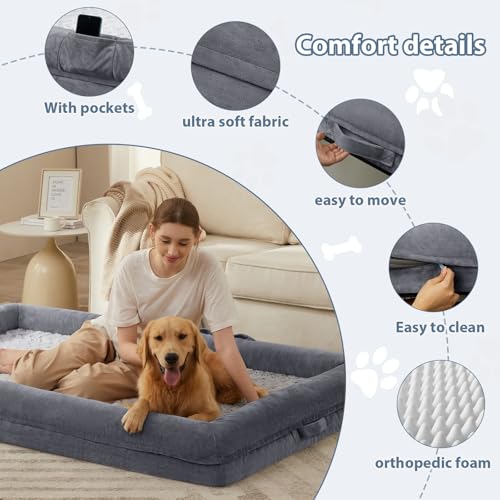 Human Dog Bed Orthopedic for Adult & Dogs Comfy Sleeping (Dark Gery / Human (71x46x7.5in))