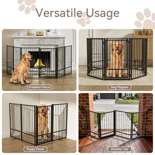 Full Metal Freestanding Dog Gate with Door (【8 Panels】160"W*36H" / Black)