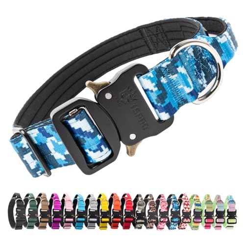 Tactical Dog Collar (Camo Blue - Handle Style / M: Neck 14.5" to 18")