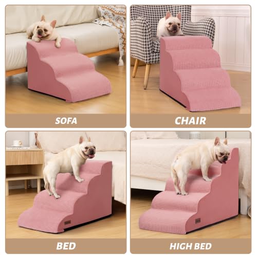 4 Step Dog Stairs for Bed or Couch (Pink / Standard 4-Step 17.4"H)