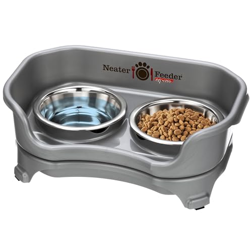 Express Mess Proof Cat Bowls Elevated (Cat w/ Standard Bowls / Gunmetal Grey)