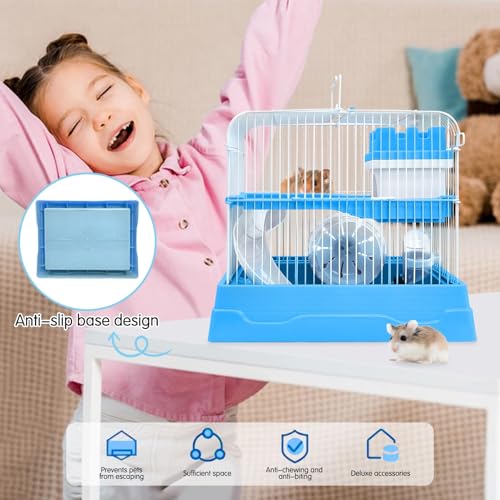 2 Tier Dwarf Hamster Cage (M: 11.7x8.7x9.8in / Blue)