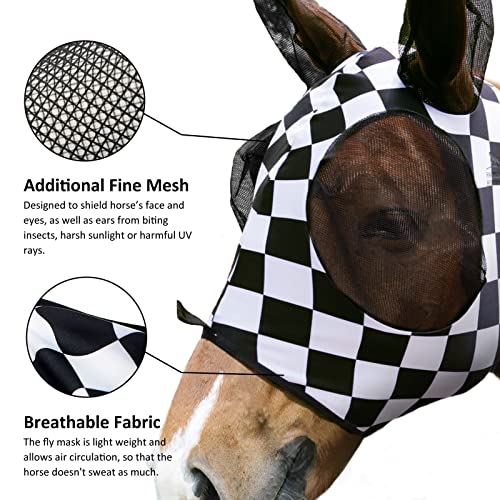 Super Comfort Stretchy Fly Mask Large Eye Space with UV Protection Soft on Skin with Breathability Checker Board S (S / Checker Board)