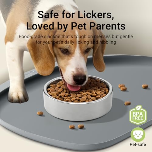 Dog Food Mat Silicone Waterproof Feeding Mat (24"L x 17"W / Gray)