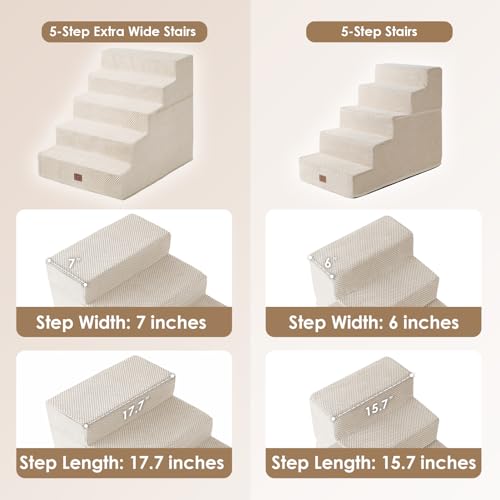 Dog Stairs for High Bed 25" H (Beige / Extra Wide 17.7" x 35" x 25")