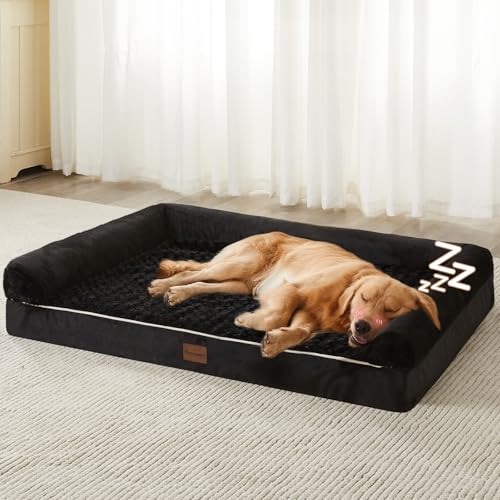 Orthopedic Washable XXL Dog Bed for Senior Dog Cozy Sleep (48"l x 35"w x 7"th / Black)