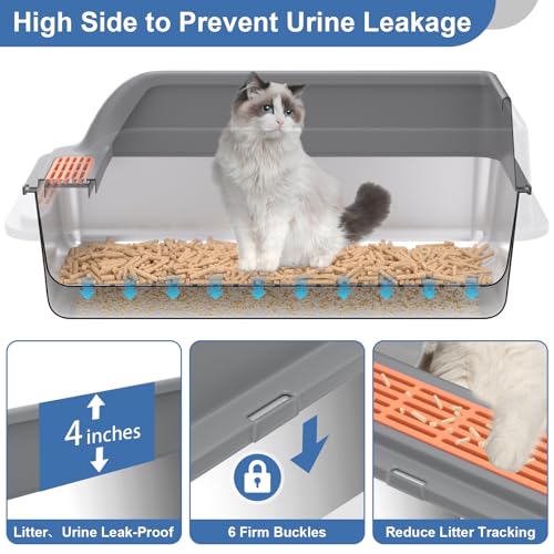 Stainless Steel Sifting Litter Box with Lid (XXL:23.6''×15.7''×12'')