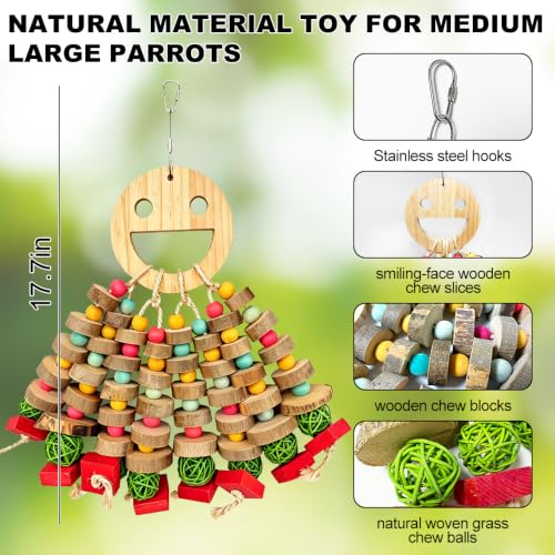 Large Bird Toys for Parrots Toys Natural Colored Wooden Bird Cages Chew Accessories for Macaws (Colorful Round Discs)