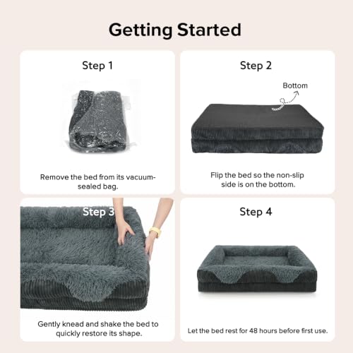 Orthopedic Dog Bed Extra Large Sized Dog (Grey / 48"L x 35"W x 7.5"T)