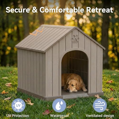 Outdoor Dog House Waterproof Roof (Light Gray / Large Dog: 38 Inch)
