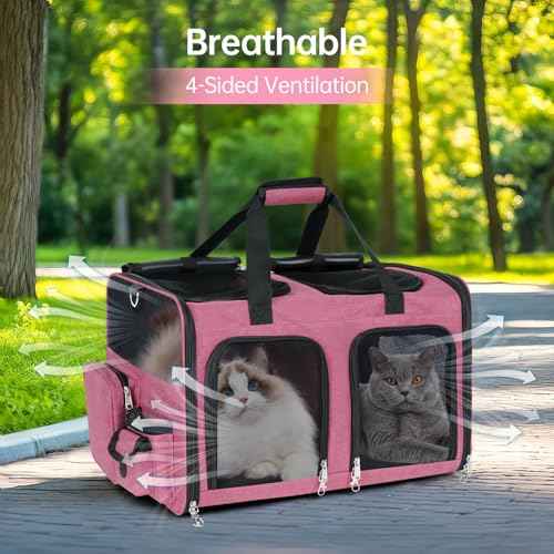 Cat Carrier for 2 Cats Double Pet Carrier Extra Large Multi Cat Travel Pink (Pink)