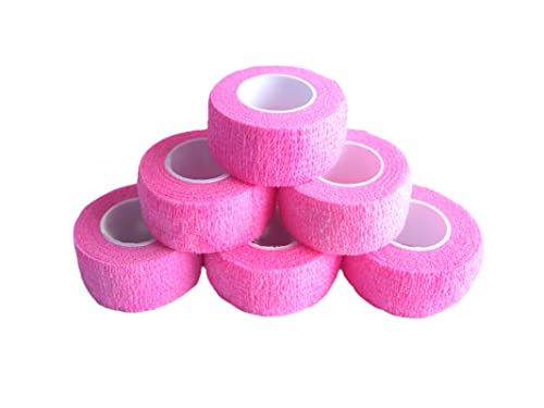 6 Pack 1" x 5 Yards Self Adhesive Bandage Wrap Breathable Cohesive Vet Wrap for Pets (1 Inch / Pink)