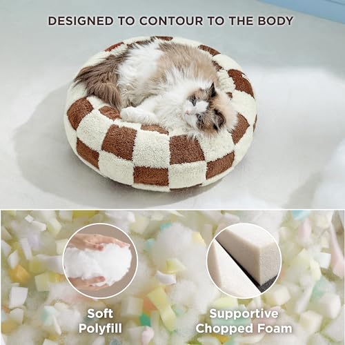 Shown on TV Jacquard Donut Cute Cat Beds Indoor (20.0"L x 20.0"W x 6.0"Th / Brown Checks)