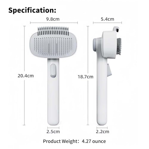2-in-1 Cat Grooming Brush, Cat Brushes with Release Button & Deshedding Dematting Rake, Grooming Comb Tool for for Long or Short Haired Pets, Reduce Shedding, Remove Knots and Massage, White