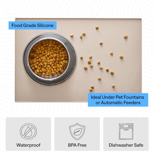 Dog Food Mat 100% Waterproof Silicone (Cream / 32"l X 24"w)