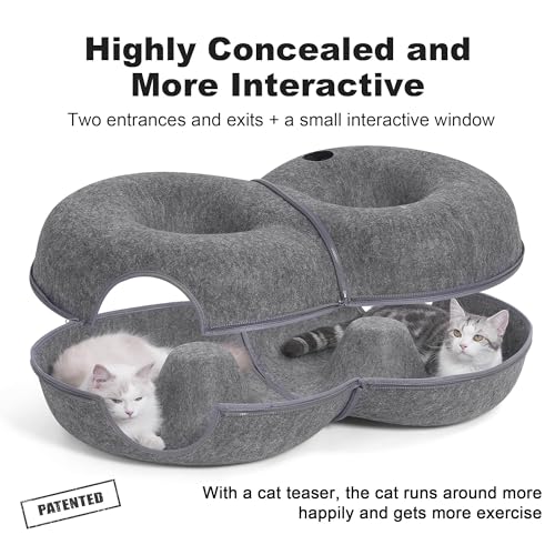 8 Shaped Large Cat Tunnel Bed for Indoor Cats (Dark Grey / Large (38 x 24 x 11 in))