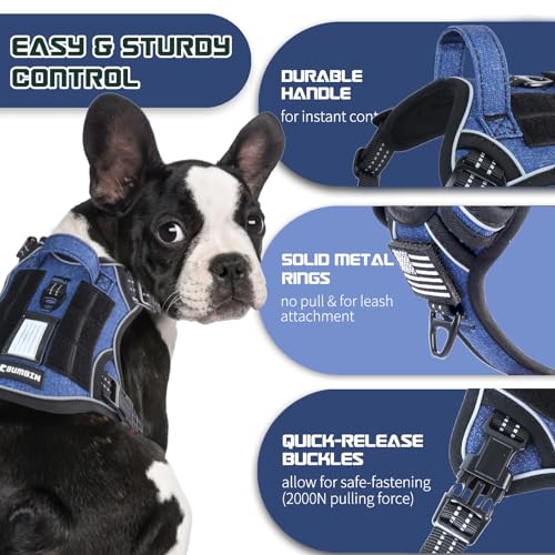 Tactical Dog Harness for Small Dogs No Pull (Denim Blue / XL(Neck:22-31", Chest:23-42"))