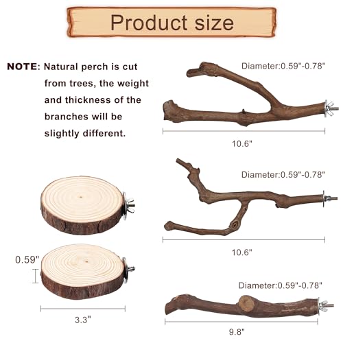 5PCS Bird Perch Natural Wood Grape Stick Stand Chewing Exercise Branches