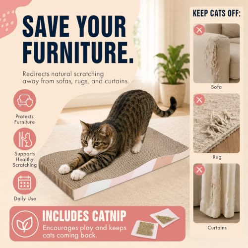 Cat Scratching Board cat Scratcher Cat Scratch Pad Cardboard cat scratchers for Indoor Cats Reversible Large Wide Corrugated with Catnip (2-Pack)