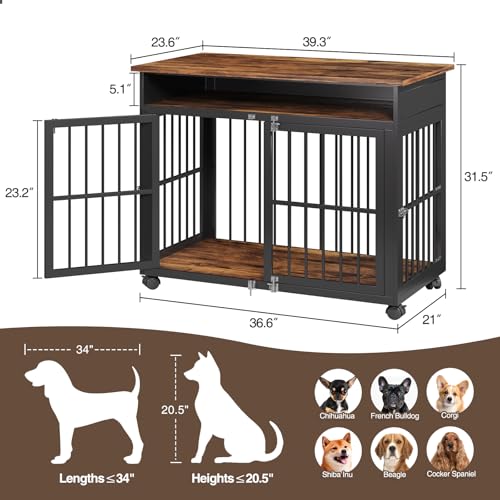 39.4" Dog Crate Furniture for Medium and Large Breed (Brown / 39.4"L x 23.6"W x 31.5"H)