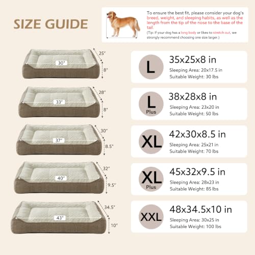 XL Orthopedic Dog Beds Large Sized Dog (L Plus(38"L x 28"W x 8"Th) / Beige)