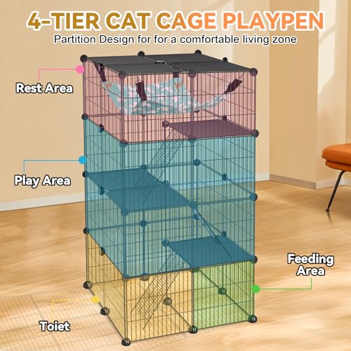 Cat Cage, 4-Tier DIY Cat Enclosures Catio,24"x24"x 48" Cat Playpen (24" L x 24" W x 48"H)