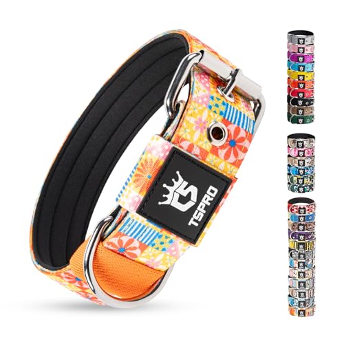 Heavy Duty Thick Dog Collar with Metal Buckle for Large Dogs (L – Fits Neck 18.9"-21.7" / Country Floral Print)