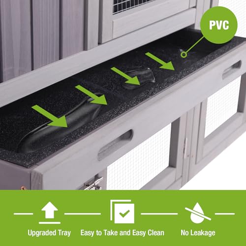 Rabbit Hutch Outdoor No Leak Plastic Tray Bunny Cage Indoor with Large Run Space Extensible Chicken Coop (Grey)