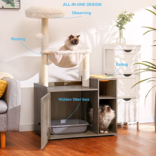 Cat Tree Tower (L (28.3"×17.7"×48.0") / Rustic Gray)