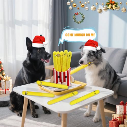 Dog Squeak Toys 5 Pack Christmas French Fry Plush Chew Small Dogs (Red French Fry)