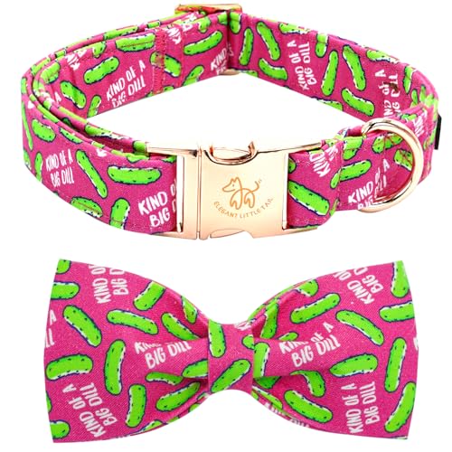 Dog Collar Dill Pickles Print Pet Collars with Bow Soft Cutton Boy Puppy Gift Adjustable Pink Bowtie Dog Collar for Large Dogs (Pink Dill Pickles / Large (Pack of 1))