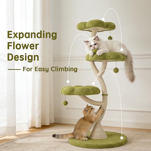 48" Flower Cat Tree (Green-3 Tiers)