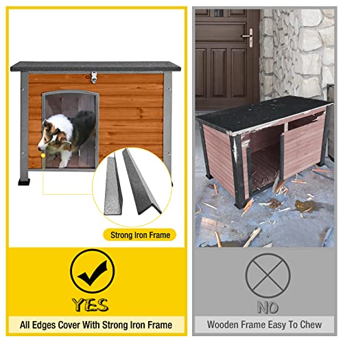 Heated Dog House Outdoor with Heating Pad Insulated Dog Kennl for Winter (33.5" Brown(With Heated Liner))