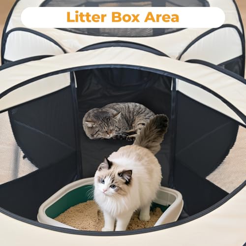 2-in-1 Pop Up Dog Playpen Cat Pet Puppy Playpen, Non-Detachable (Beige / 55.2"L x 27.6"W x 17"H)