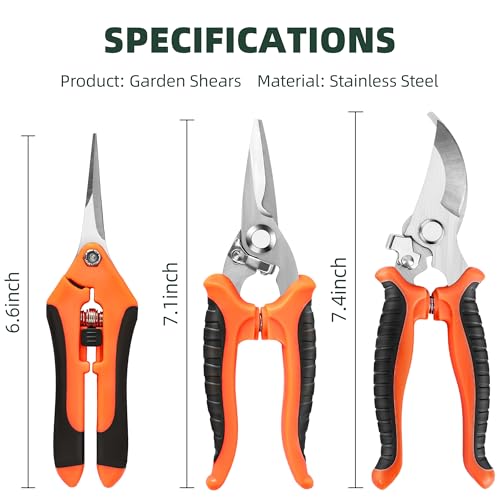 3 Pack Garden Pruning Shears Scissors Clippers (Orange)