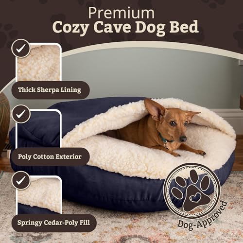 Cozy Cave Dog Bed (25.0"L x 25.0"W x 8.0"Th / Navy)