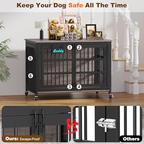 46"/42"/33" XXL Heavy Duty Dog Crate Furniture with Casters (46.1"L x 28.7"W x 31.9"H / Grey)