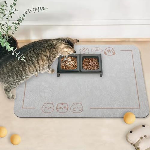 Cat Pet Food Mat (Beige / 24"L x 16.9"W)