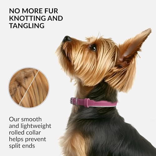Tangle Free Reflective Leather Dog Collar (Pink / L)