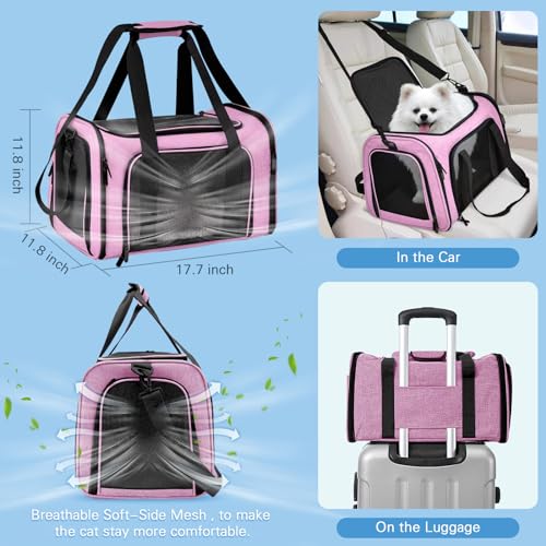 Large Cat Carrier with Litter Box for Traveling & Camping (Pink & Black)