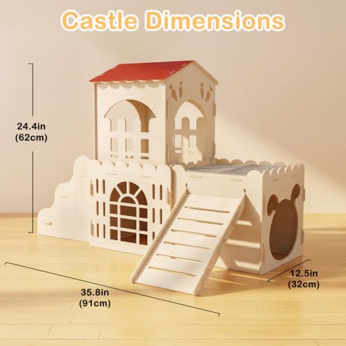 Wooden Rabbit House with 2 Scratch Mats